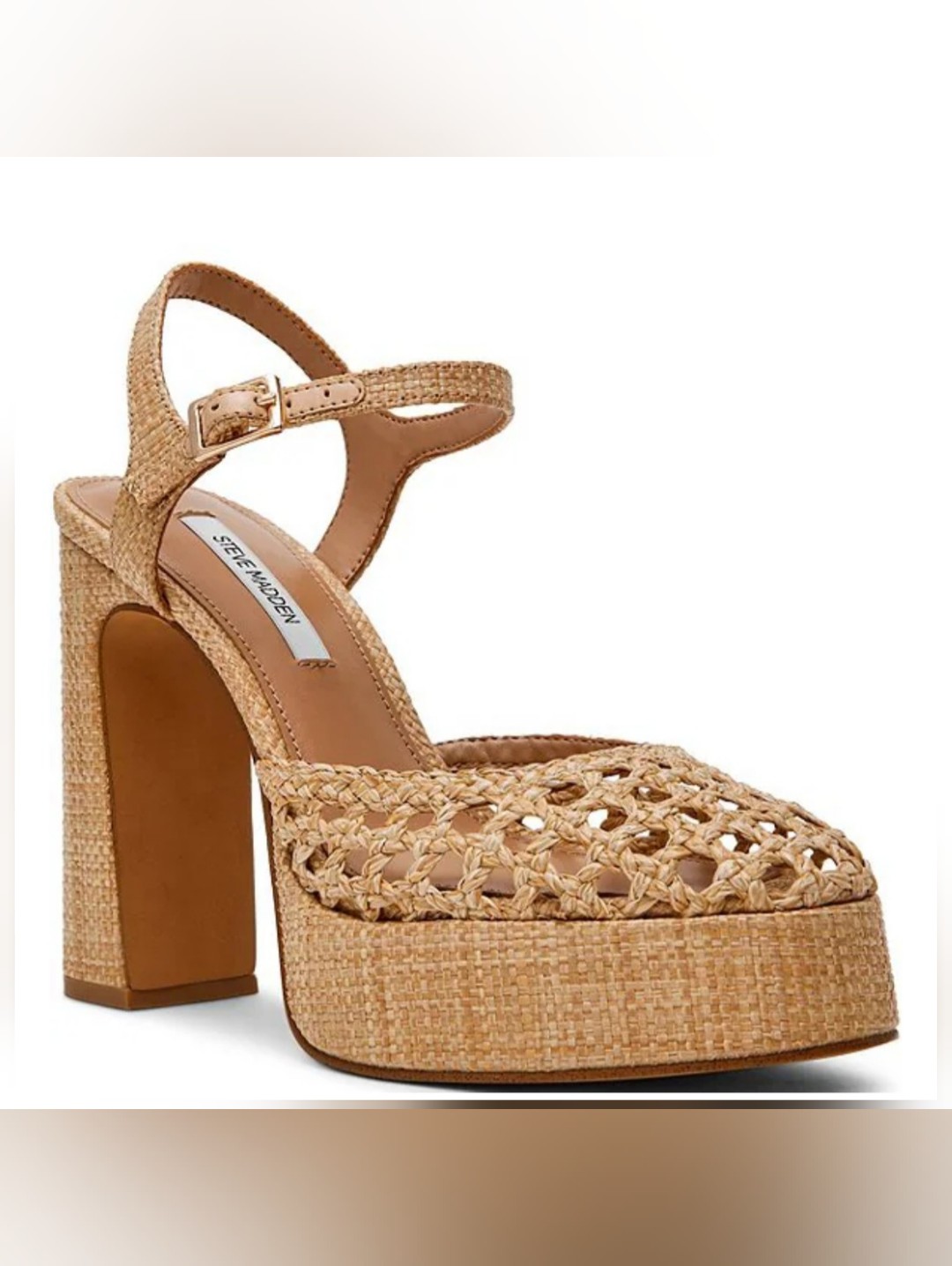 Nwob Natural Woven Platform Sandal With Ankle Strap